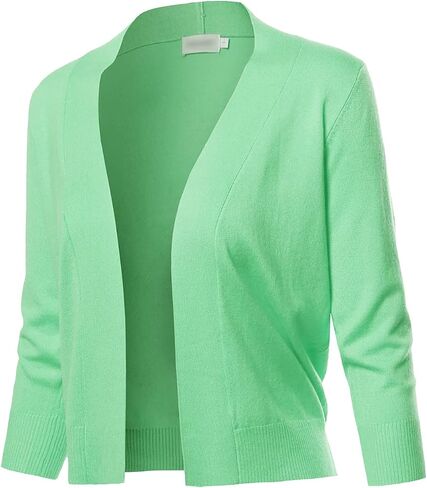 Women's Solid Open Front Soft Stretch 3/4 Sleeve Layer Short Cardigan in Saudi Arabia