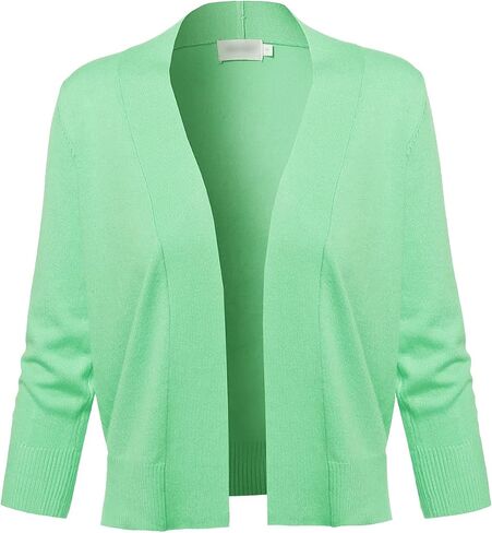 Women's Solid Open Front Soft Stretch 3/4 Sleeve Layer Short Cardigan in Saudi Arabia