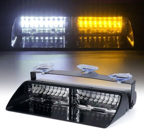 Xprite أبيض وأصفر كهرماني 16 مصباح LED عالي الكثافة LED لإنفاذ القانون في حالات الطوارئ للتحذير من مخاطر الطوارئ أضواء ستروب للسقف الداخلي/لوحة القيادة/الزجاج الأمامي مع أكواب شفط in Saudi Arabia