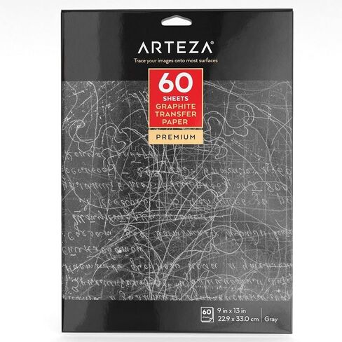 Arteza Graphite Transfer Paper, 9 x 13 Inches, 60 Sheets, Gray Carbon Paper for Tracing and Transferring Drawings onto Wood, Paper, Canvas, Arts & Crafts Projects in Saudi Arabia