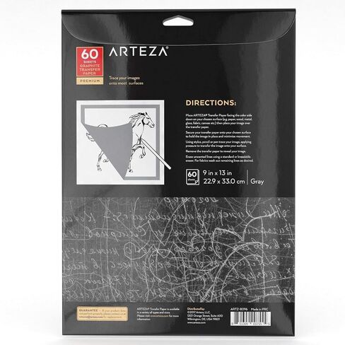 Arteza Graphite Transfer Paper, 9 x 13 Inches, 60 Sheets, Gray Carbon Paper for Tracing and Transferring Drawings onto Wood, Paper, Canvas, Arts & Crafts Projects in Saudi Arabia