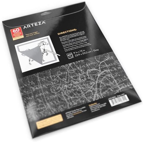 Arteza Graphite Transfer Paper, 9 x 13 Inches, 60 Sheets, Gray Carbon Paper for Tracing and Transferring Drawings onto Wood, Paper, Canvas, Arts & Crafts Projects in Saudi Arabia