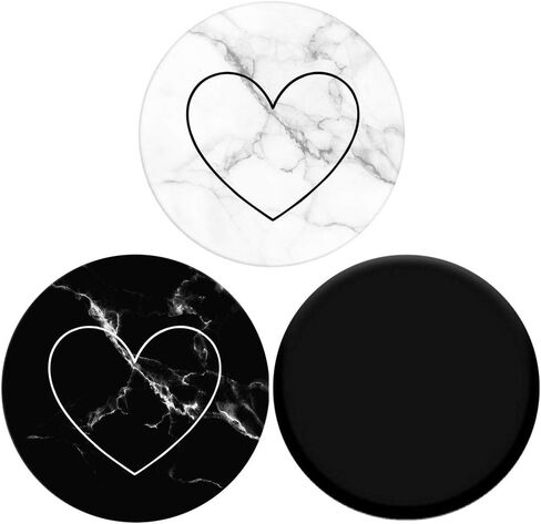 حامل للهواتف المحمولة والأجهزة اللوحية قابل للطي - (3 عبوات) رخام أبيض وأسود على شكل قلب in Kuwait