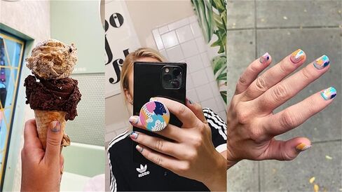 حامل للهواتف المحمولة والأجهزة اللوحية قابل للطي - (3 عبوات) رخام أبيض وأسود على شكل قلب in Kuwait