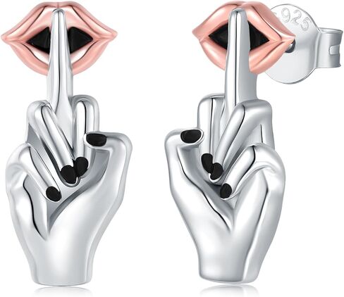 Punk Middle Finger Earrings for Women - 925 Sterling Silver Punk Middle Finger Shut-up Earring Jewelry for Women, Gothic Shut Up Stud Earrings Halloween Christmas Gifts for Girls in Saudi Arabia