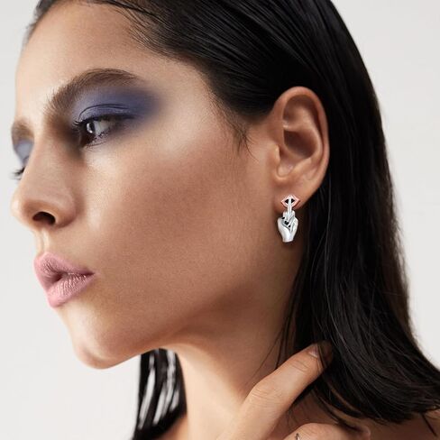 Punk Middle Finger Earrings for Women - 925 Sterling Silver Punk Middle Finger Shut-up Earring Jewelry for Women, Gothic Shut Up Stud Earrings Halloween Christmas Gifts for Girls in Saudi Arabia