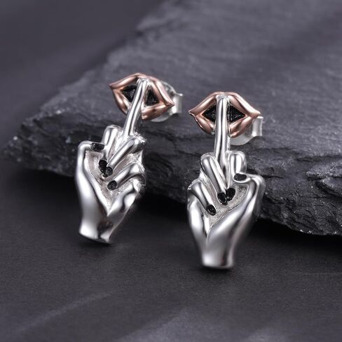 Punk Middle Finger Earrings for Women - 925 Sterling Silver Punk Middle Finger Shut-up Earring Jewelry for Women, Gothic Shut Up Stud Earrings Halloween Christmas Gifts for Girls in Saudi Arabia
