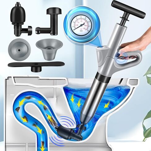 Plunger Toilet, Drain Clog Remover Tools, High Pressure Air Drain Blaster Gun with Real-Time Barometer, Plumbing Tools,Snake Drain Clog Remover, Toilet, Bathroom, Floor Drain, Sewer, Kitchen Clogged in Saudi Arabia