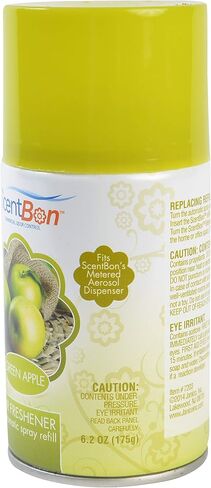 Air Freshener Refill Metered Aerosol Can, Cinnamon, Fresh Linen, Green Apple, Mango, Ocean, Vanilla, Pack of 12 (12, Green - Green Apple Scent) in Kuwait