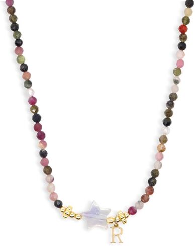 Gemstone Beaded Initial Star Choker Necklaces for Women Teen Girls, Boho Handmade Gold Natural Stone Beads Letter Name Necklace Surfer Beach Bohemian Jewelry Gift in Saudi Arabia