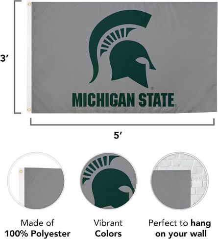 لافتات أعلام جامعة ولاية ميشيغان الصحراوية والصبار سبارتانز MSU 100% بوليستر للاستخدام الداخلي والخارجي 3×5 علم (التصميم I) in Saudi Arabia