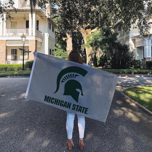 لافتات أعلام جامعة ولاية ميشيغان الصحراوية والصبار سبارتانز MSU 100% بوليستر للاستخدام الداخلي والخارجي 3×5 علم (التصميم I) in Saudi Arabia