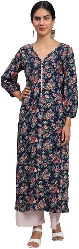 Tissu Women's Navy Blue & Green Floral Printed Kurta with Palazzo in Saudi Arabia