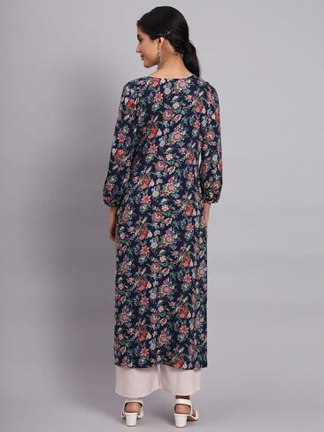 Tissu Women's Navy Blue & Green Floral Printed Kurta with Palazzo in Saudi Arabia