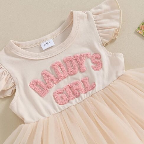 فستان Hnyenmcko لحديثي الولادة من البنات رومبير للرضع بأكمام طويلة وتطريز شبكي وعصابة رأس ملابس صيفية (فتاة الأب-مشمش، 6-12 شهرًا) in Kuwait