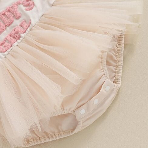 فستان Hnyenmcko لحديثي الولادة من البنات رومبير للرضع بأكمام طويلة وتطريز شبكي وعصابة رأس ملابس صيفية (فتاة الأب-مشمش، 6-12 شهرًا) in Kuwait