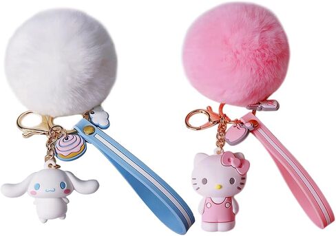 2PCS Cartoon Keychains for Women/Girls, Cute Kawaii Pom Pom Key chain Backpack Charms Wristlet Keychain Accessory in Saudi Arabia