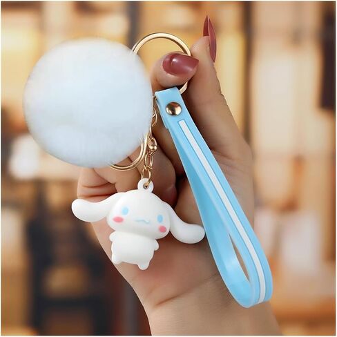 2PCS Cartoon Keychains for Women/Girls, Cute Kawaii Pom Pom Key chain Backpack Charms Wristlet Keychain Accessory in Saudi Arabia