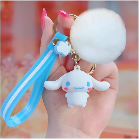 2PCS Cartoon Keychains for Women/Girls, Cute Kawaii Pom Pom Key chain Backpack Charms Wristlet Keychain Accessory in Saudi Arabia