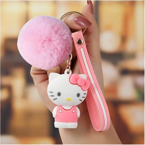 2PCS Cartoon Keychains for Women/Girls, Cute Kawaii Pom Pom Key chain Backpack Charms Wristlet Keychain Accessory in Saudi Arabia