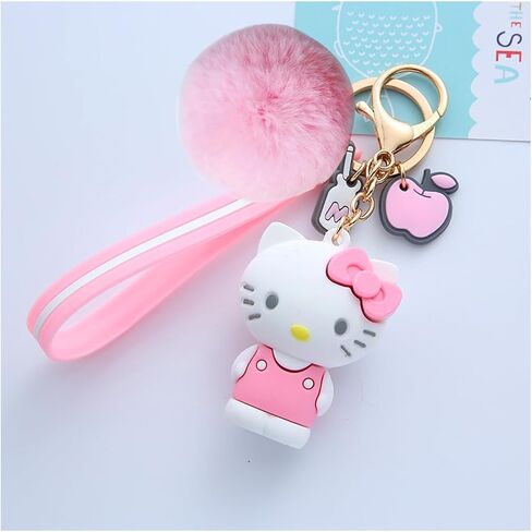 2PCS Cartoon Keychains for Women/Girls, Cute Kawaii Pom Pom Key chain Backpack Charms Wristlet Keychain Accessory in Saudi Arabia