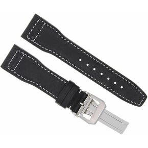 Ewatchparts 21mm Leather Watch Band Strap Compatible With IWC Pilot Portuguese Watch Clasp Black With White Stitching in Saudi Arabia