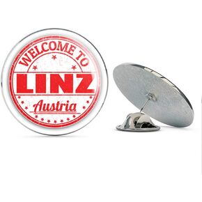 Linz City Austria Grunge Welcome Stamp Round Metal 0.75" Lapel Pin Hat Shirt Pin Tie Tack Pinback in Saudi Arabia