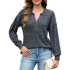 Edelqual Long Sleeve Shirts for Women Casual Fall Tops Henley V Neck Light Sweaters Tunic 2025 Fashion Trendy Clothes in Kuwait