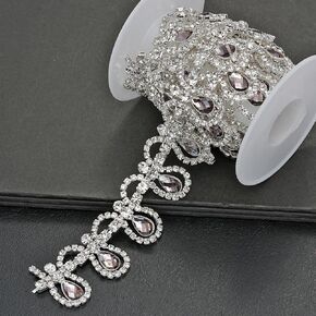 1 Yard Crystal Rhinestone Close Chain Trim, Sparkly Diamond Applique Embellishment for Sewing Craft Decoration, Jewelry DIY, Wedding Cake Bouquet Clothing Accessories (Clear-4) in Kuwait