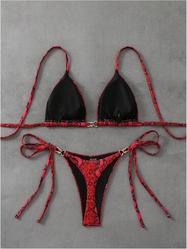 GORGLITTER Women's Animal Print Halter Triangle Bikini Set Two Piece Swimsuits Tie Side Swimwear in Saudi Arabia