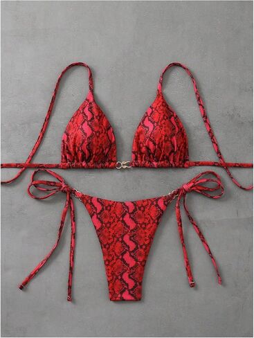 GORGLITTER Women's Animal Print Halter Triangle Bikini Set Two Piece Swimsuits Tie Side Swimwear in Saudi Arabia
