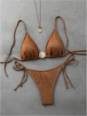 Milumia Women's Shiny Bikini Sets Shell Decor Halter Bikini Swimsuit Two Piece Bathing Suits in Saudi Arabia