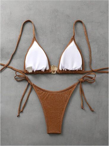 Milumia Women's Shiny Bikini Sets Shell Decor Halter Bikini Swimsuit Two Piece Bathing Suits in Saudi Arabia