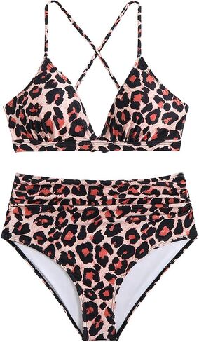Savarana Women's Bikini Sets Two Piece Tummy Control Swimsuits V Neck High Waisted Crisscross Back Bathing Suit in Saudi Arabia