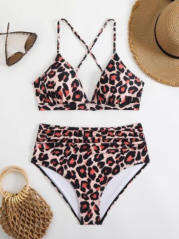 Savarana Women's Bikini Sets Two Piece Tummy Control Swimsuits V Neck High Waisted Crisscross Back Bathing Suit in Saudi Arabia