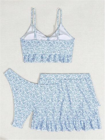Women's 3 Piece Bikini Set Floral Print Ruffle Hem Bathing Suit with Cover Up Skirt in Saudi Arabia