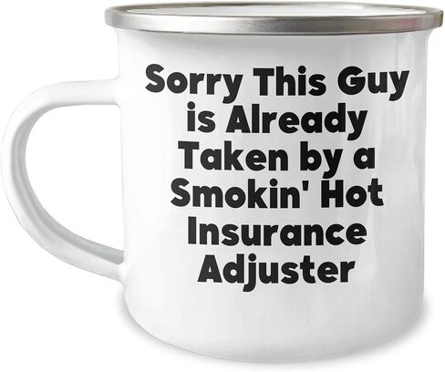 Insurance Adjuster Gifts from Friends - Sorry This Guy Is Already Taken By A Smokin' Hot Insurance Adjuster Christmas Camping Mug in Saudi Arabia