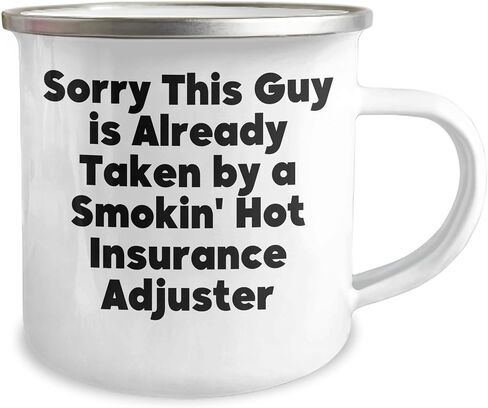 Insurance Adjuster Gifts from Friends - Sorry This Guy Is Already Taken By A Smokin' Hot Insurance Adjuster Christmas Camping Mug in Saudi Arabia