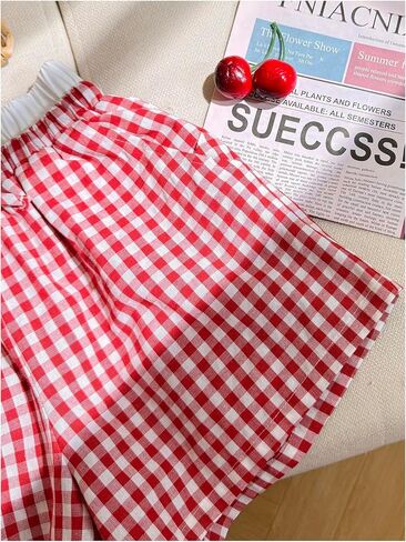 Girl's Striped Mini Shorts Bowknot Elastic Waist Wide Leg Summer Shorts with Pocket in Saudi Arabia