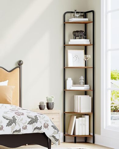 حامل رف الزاوية ، خزانة الكتب الزاوية ، رف النبات ، رف عرض الزاوية ، رف واقف مع إطار معدني لغرفة المعيشة ، الحمام ، المطبخ ، الطراز الحديث ، 6 طبقات بنية ريفية CS06601B in Kuwait