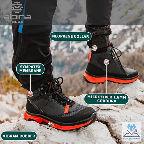 Alpina PERFORMANCE Men's Waterproof Boots with Microfiber Fiber Upper and Sympatex Bretahable Membrane | Vibram | Lightweight | Made in Europe in Saudi Arabia