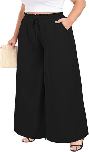 2025 Plus Size Wide Leg Pants Woman Printed Flowy Pants with Pockets Casual Summer Pants Floral Beach Trousers in Saudi Arabia