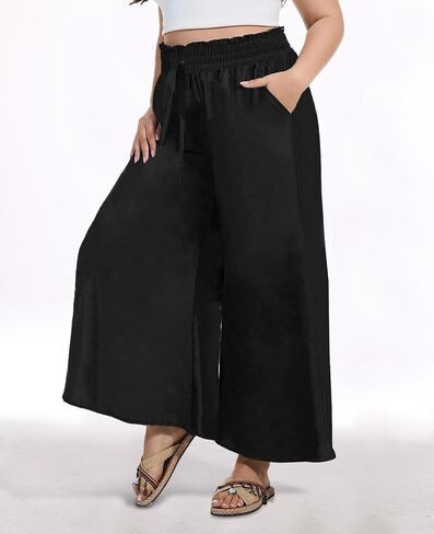 2025 Plus Size Wide Leg Pants Woman Printed Flowy Pants with Pockets Casual Summer Pants Floral Beach Trousers in Saudi Arabia