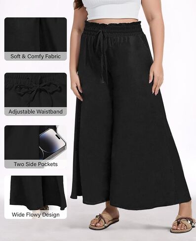 2025 Plus Size Wide Leg Pants Woman Printed Flowy Pants with Pockets Casual Summer Pants Floral Beach Trousers in Saudi Arabia