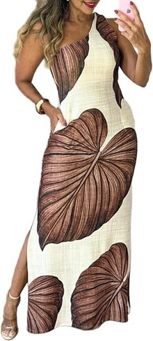 CHICME Women's Summer Maxi Dress Casual Thick Strap Square Neck Boho Sundress Split Vacation Dresses with Pockets in Saudi Arabia