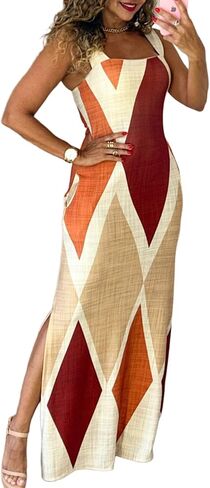 CHICME Women's Summer Maxi Dress Casual Thick Strap Square Neck Boho Sundress Split Vacation Dresses with Pockets in Kuwait