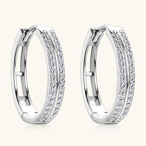 18K Gold over S925 Sterling Silver Double Row Diamond Hoop Earrings for Women, D Color Huggie Prong Setting, Stylish Gift for Girlfriend on Valentine's Day in Saudi Arabia