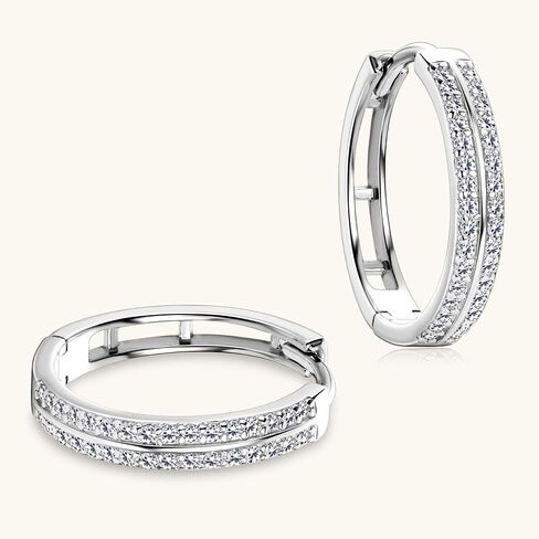 18K Gold over S925 Sterling Silver Double Row Diamond Hoop Earrings for Women, D Color Huggie Prong Setting, Stylish Gift for Girlfriend on Valentine's Day in Saudi Arabia