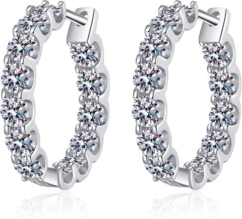 18K Gold over S925 Sterling Silver Diamond Hoop Earrings for Women, 2.6cttw D Color Round Cut, Huggie Earring Thoughtful Gift for Women on Christmas in Saudi Arabia