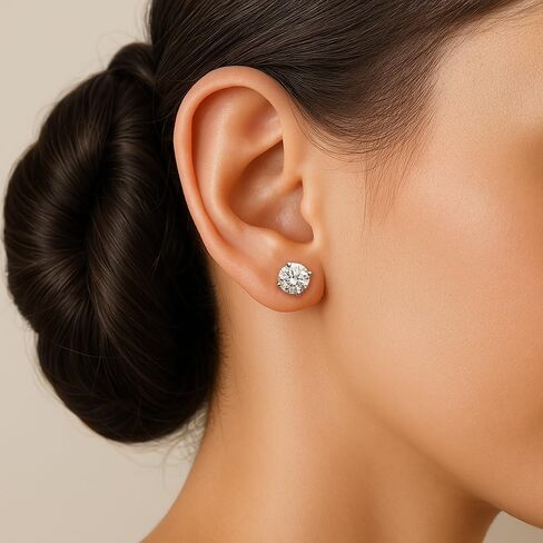 IGI Certified (F / VS2) or Non-Certified (G/VS) Lab Grown Diamond Round 4-Prong Basket Solitaire Stud Earrings in 14k Gold in Kuwait